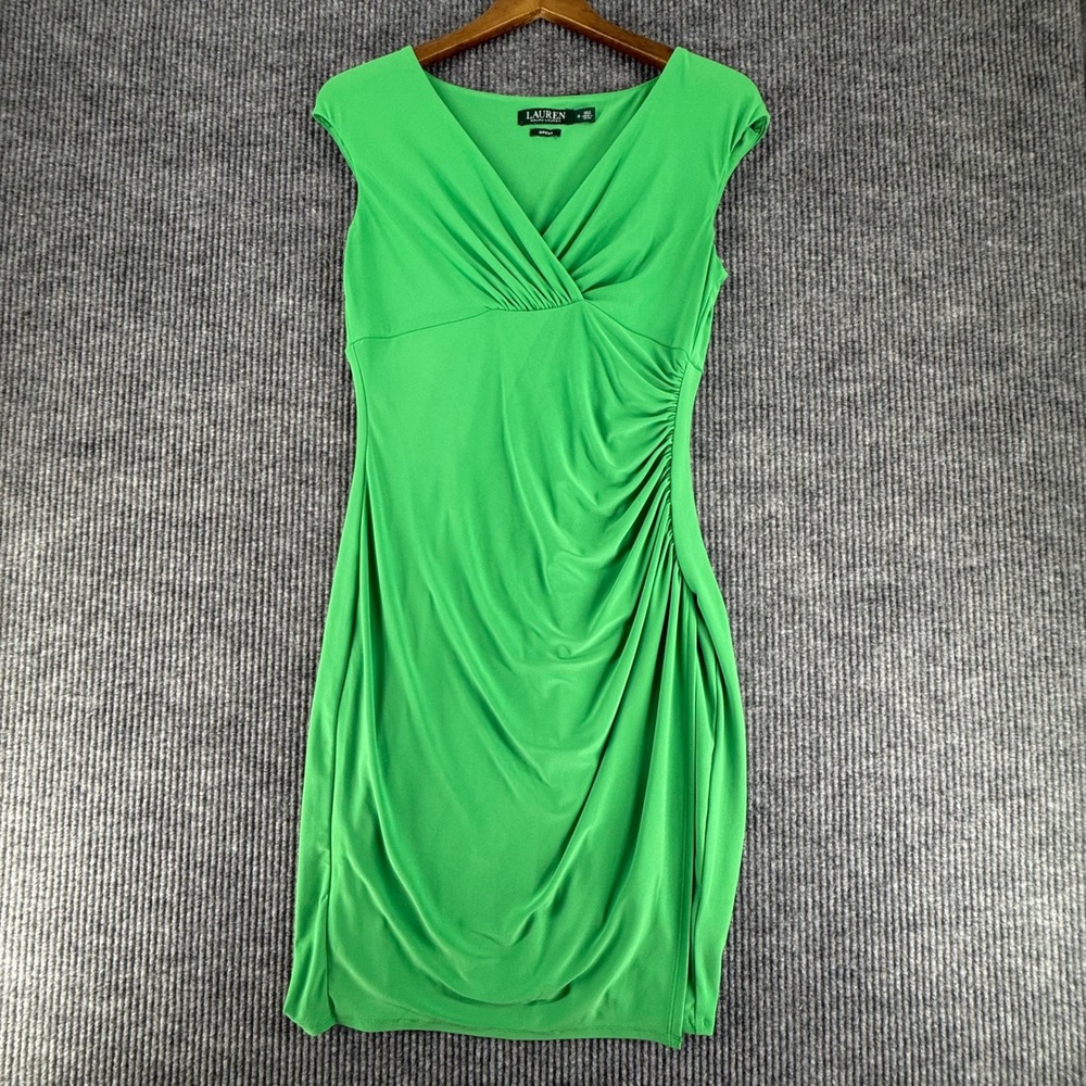 Lauren Ralph Lauren‎ Dress Womens 6 Green Excellent Ruched Surplice Sheath